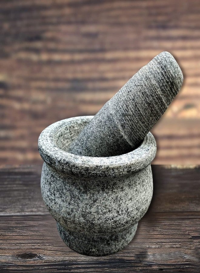 EZAHK Stone Mortar Pestle Set Bowl Type, Okhli, Mixer, Natural & Traditional Grinder, Musal, Heavy Duty for Kitchen, Making for Spices (5 in) - Image 2